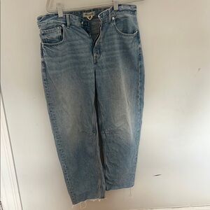 Madewell women’s Darted Button Front Barrel Leg Jean (frayed)